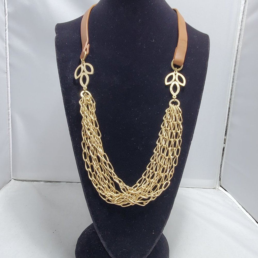 BKE imitation leather camel brown necklace with 8 gold strand links